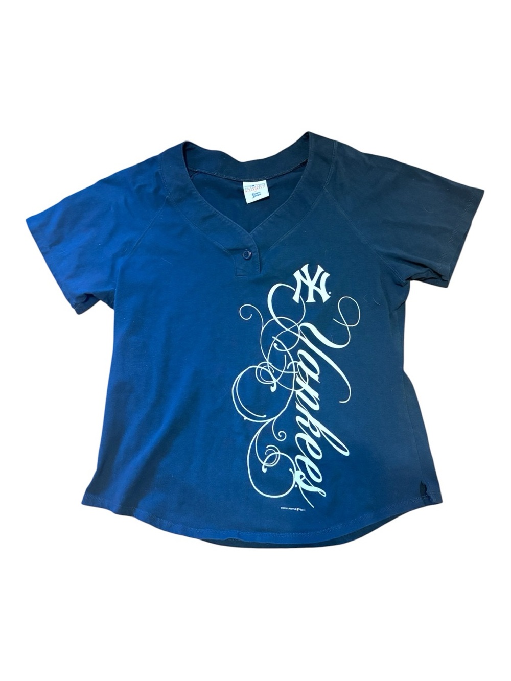 Women's Navy Yankees V-Neck Short Sleeve Tee